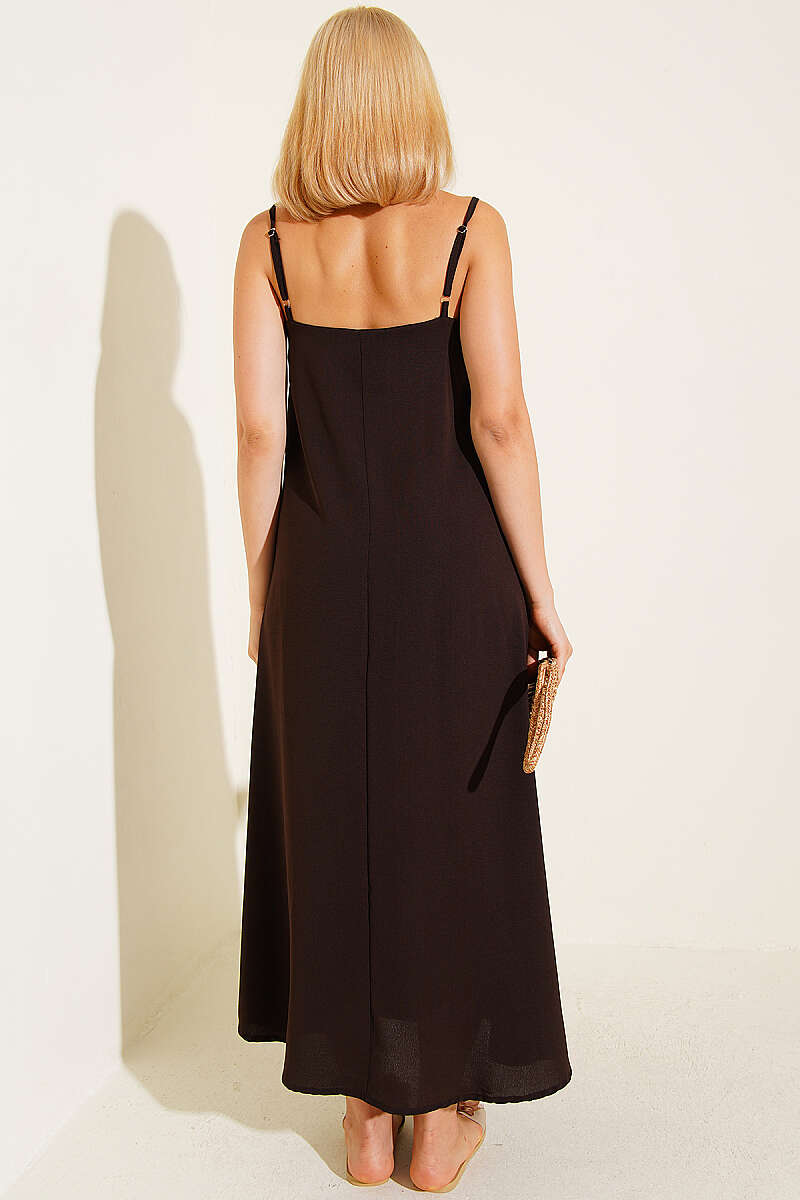 Strappy V-Neck Airobin Dress - Dark Brown