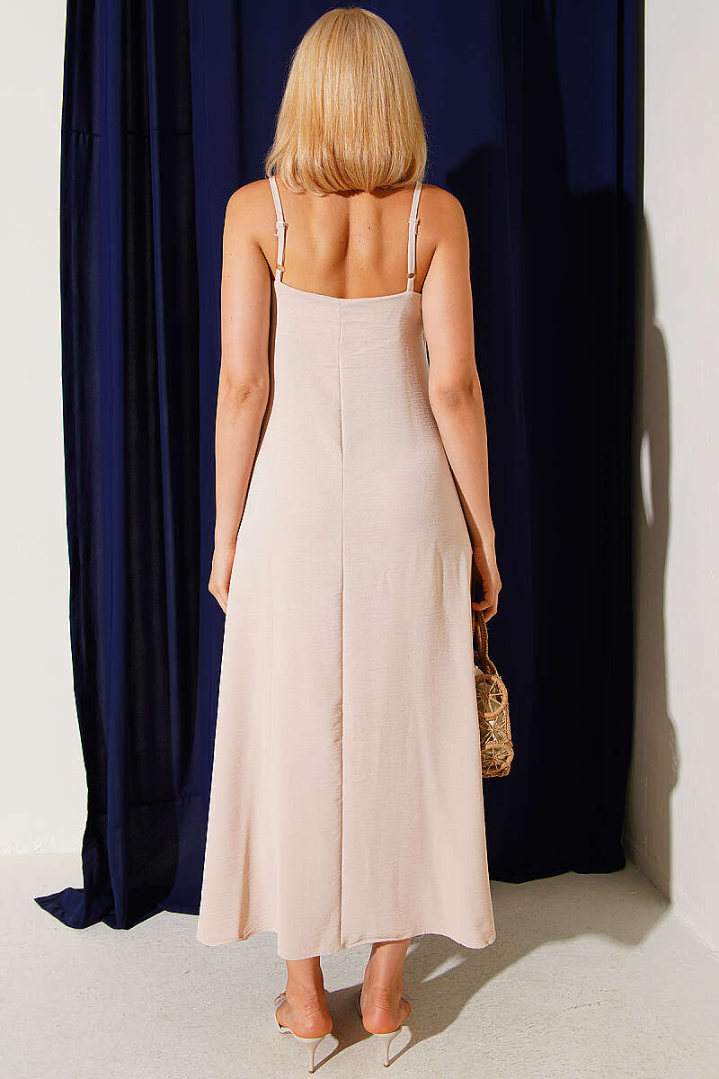 Strappy V-Neck Airobin Dress - Beige