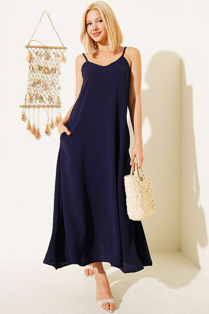 Strappy V-Neck Airobin Dress - Navy