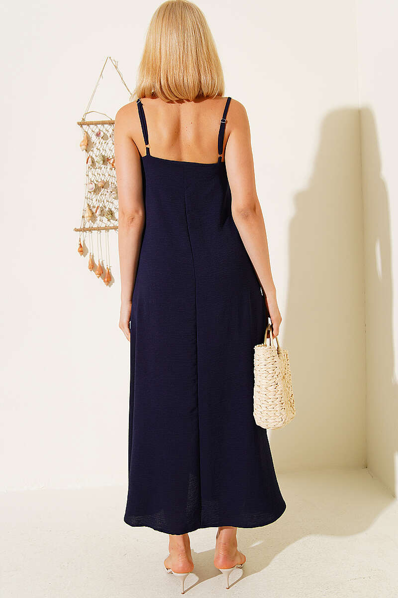 Strappy V-Neck Airobin Dress - Navy