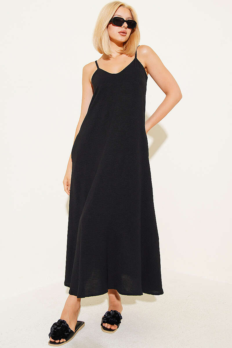 Strappy V-Neck Airobin Dress - Black