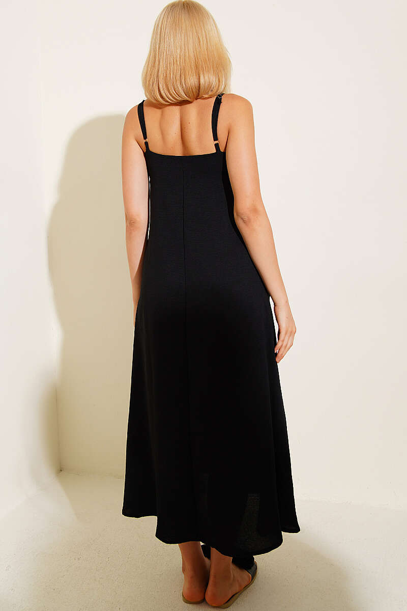 Strappy V-Neck Airobin Dress - Black