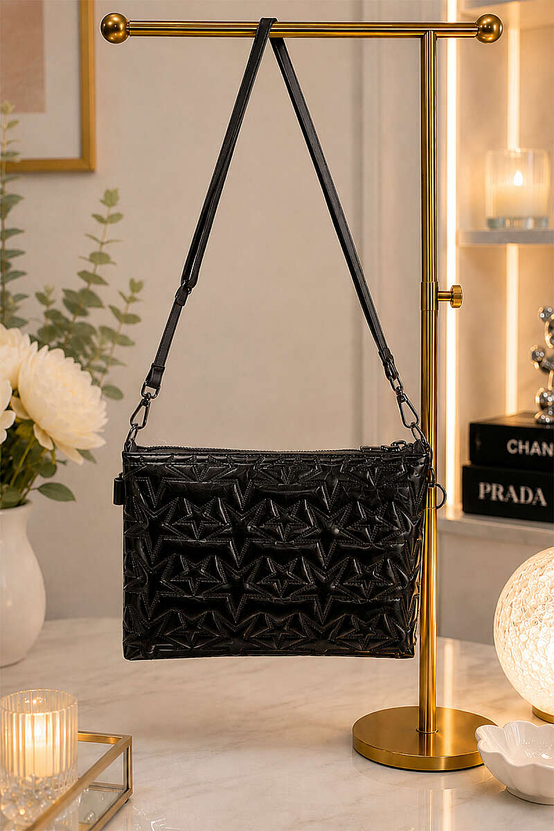 Quilted Star Shoulder-Strap Bag - Black