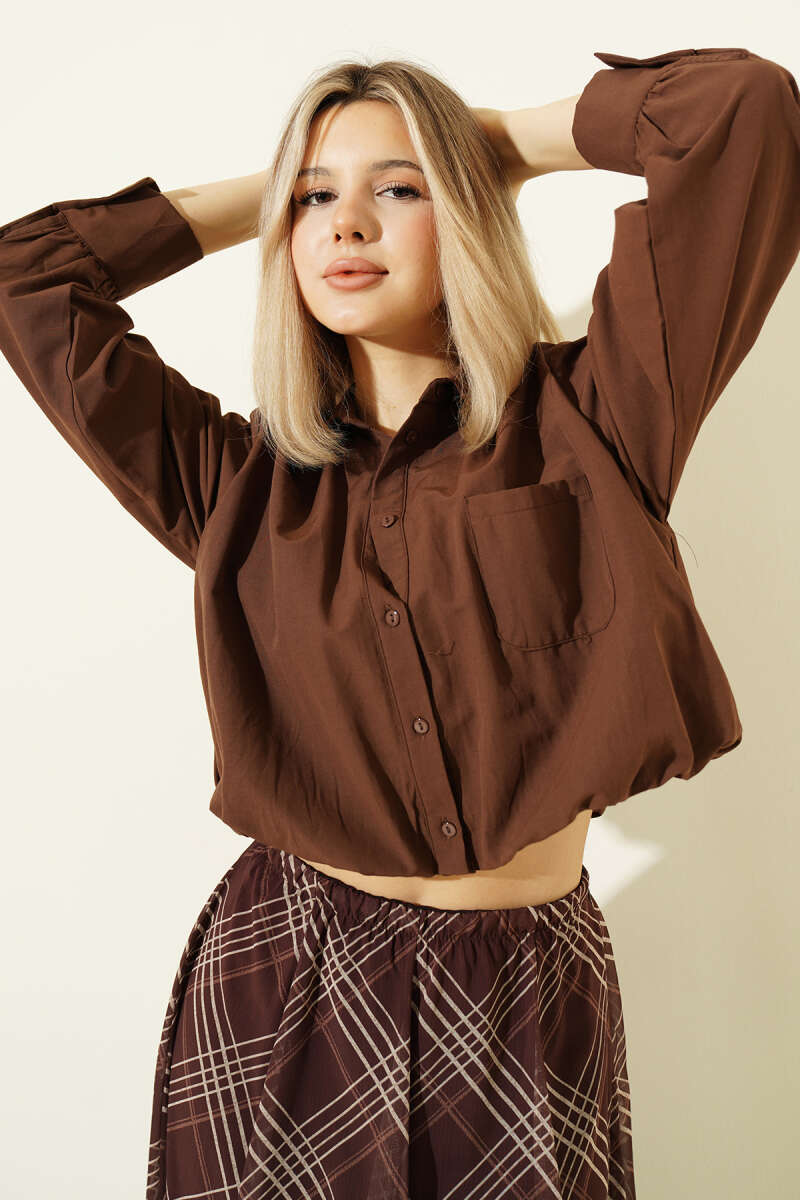Short Lined Poplin Shirt - Brown