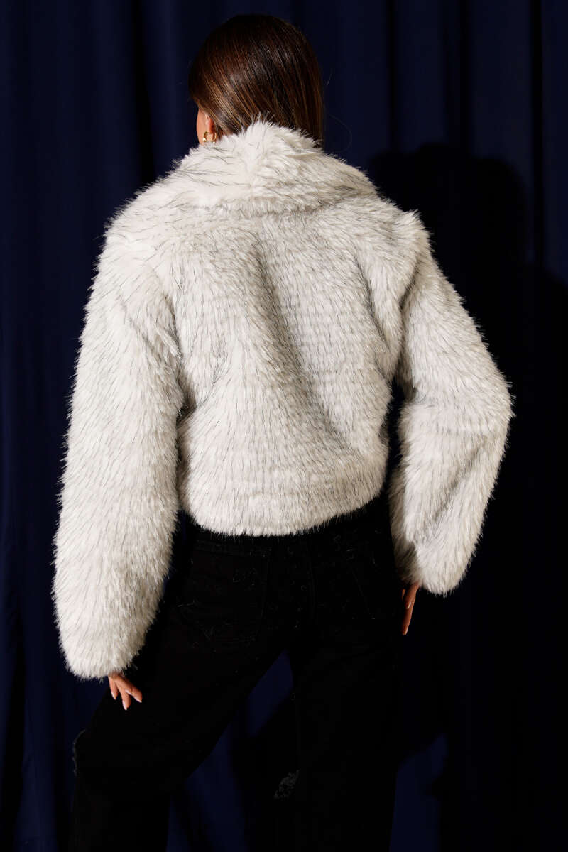 Lined Wrap Faux Fur Coat - Ecru