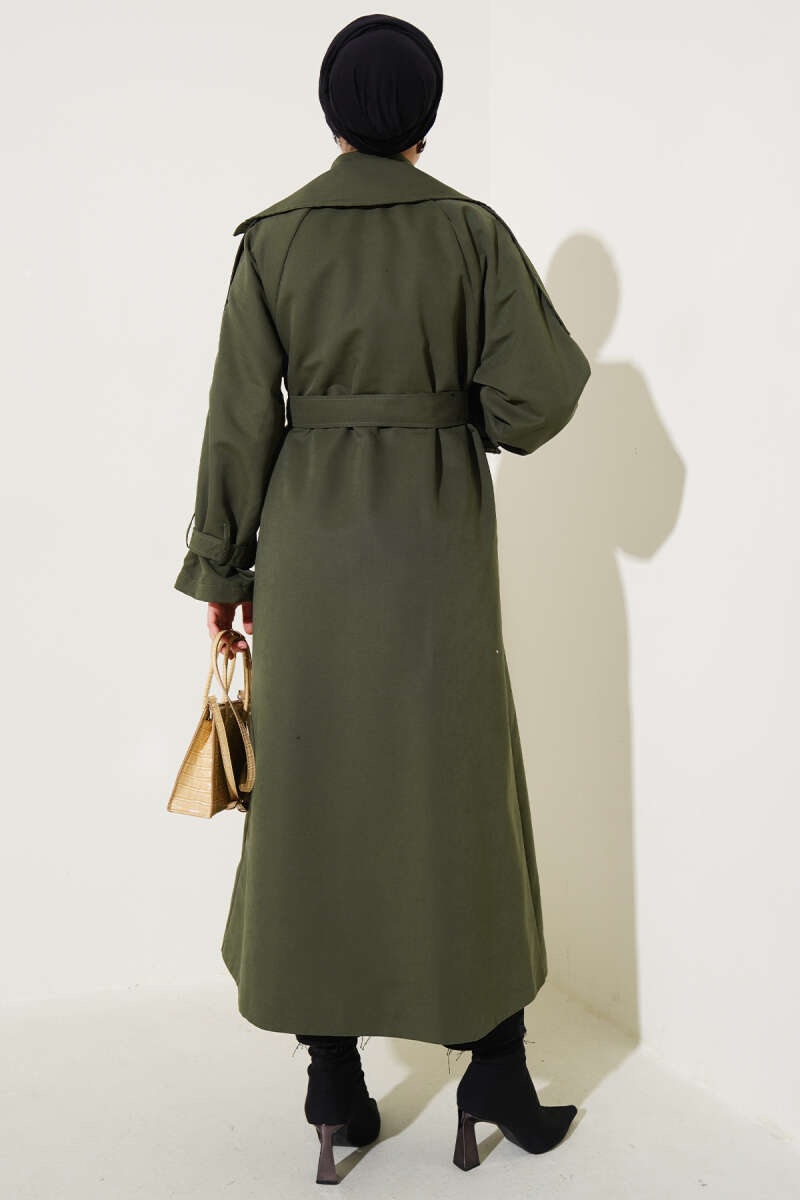 Long Lined Belted Trench Coat - Khaki