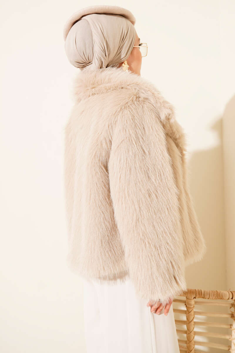 Lined Lolita Faux Fur Coat - Beige