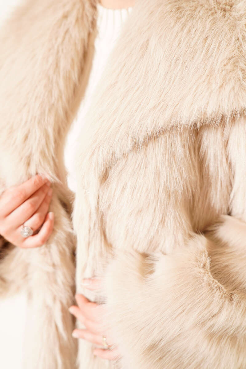 Lined Lolita Faux Fur Coat - Beige