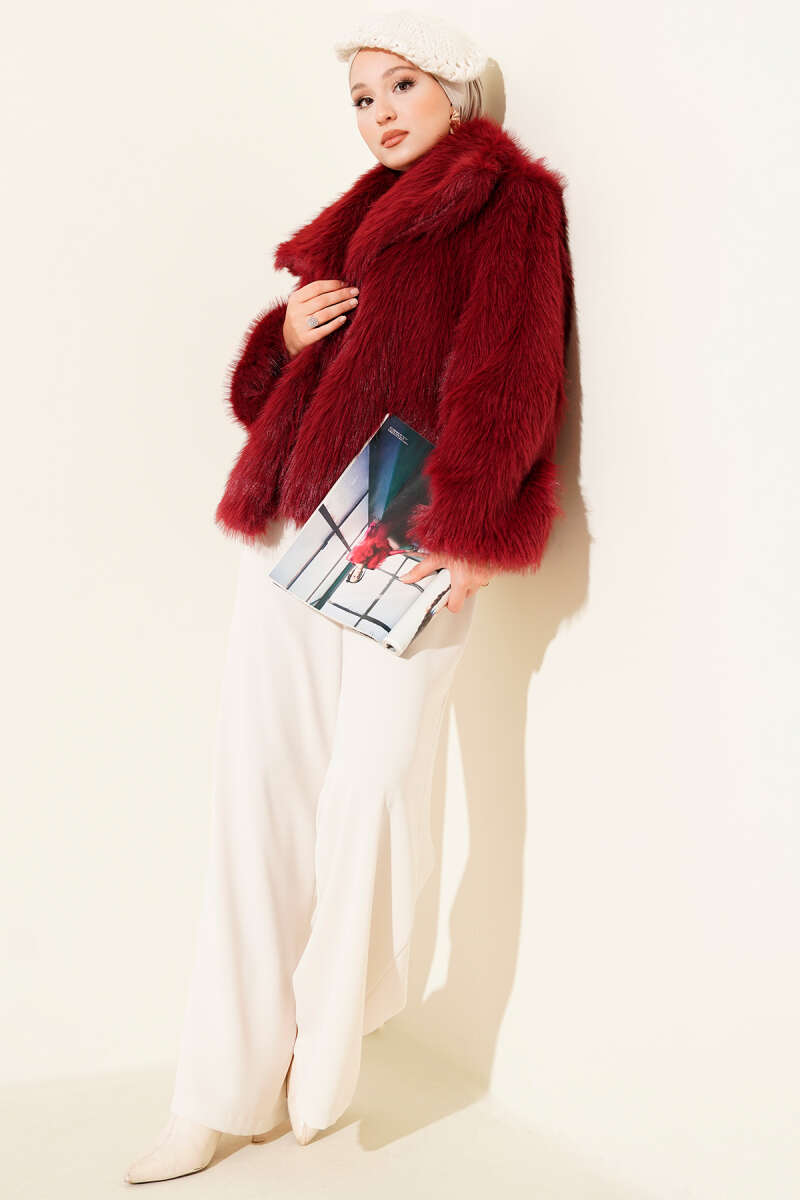 Lined Lolita Faux Fur Coat - Burgundy