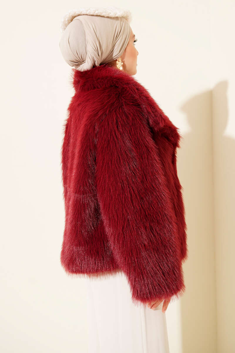 Lined Lolita Faux Fur Coat - Burgundy