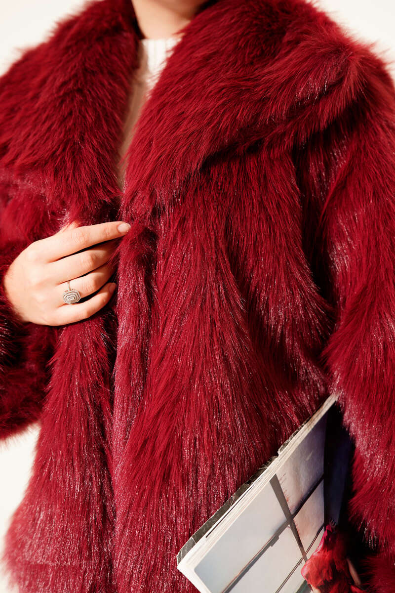 Lined Lolita Faux Fur Coat - Burgundy
