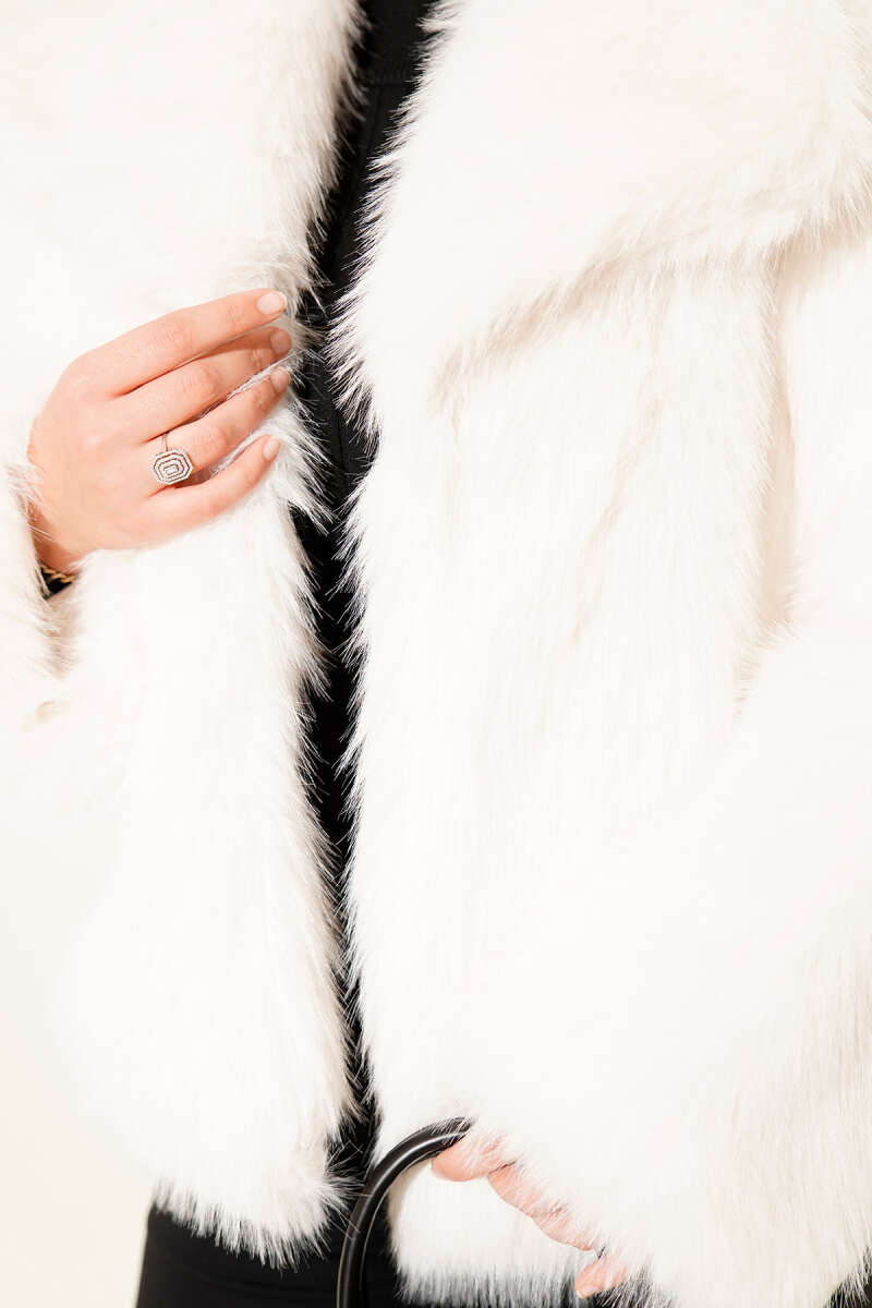 Lined Lolita Faux Fur Coat - Ecru