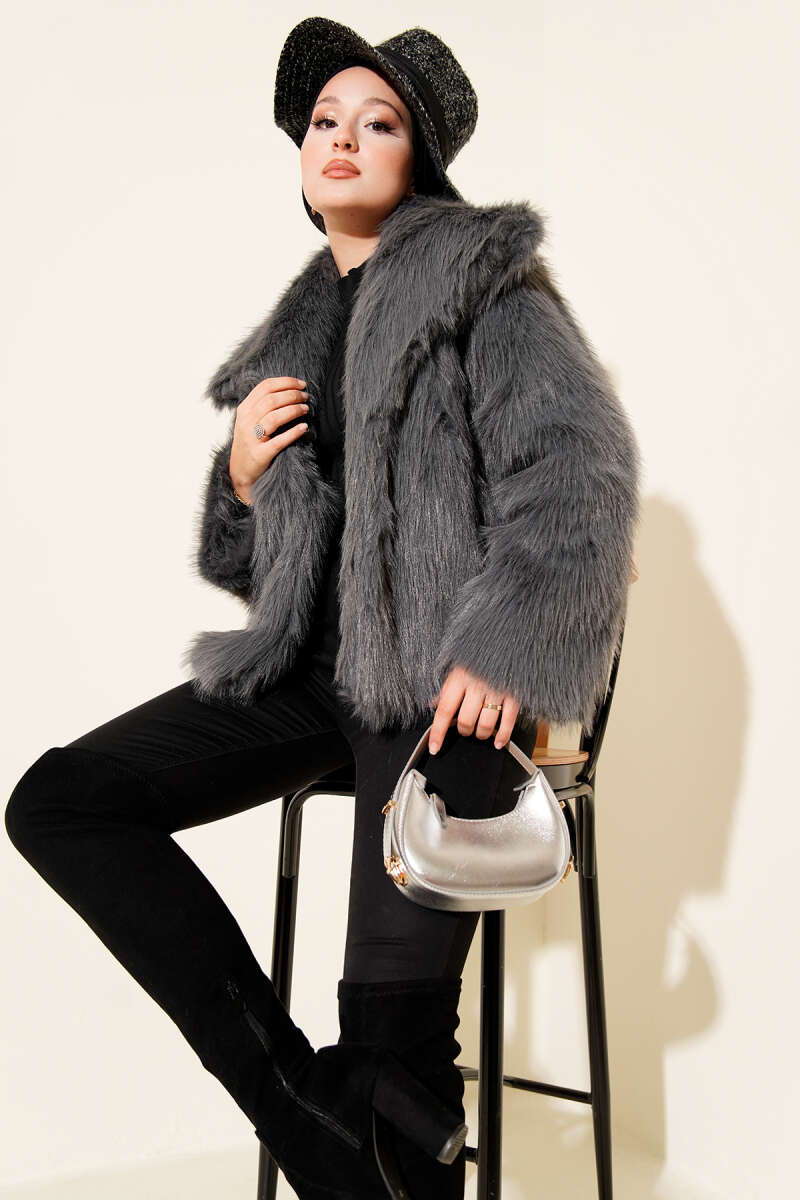Lined Lolita Faux Fur Coat - Smoke Grey