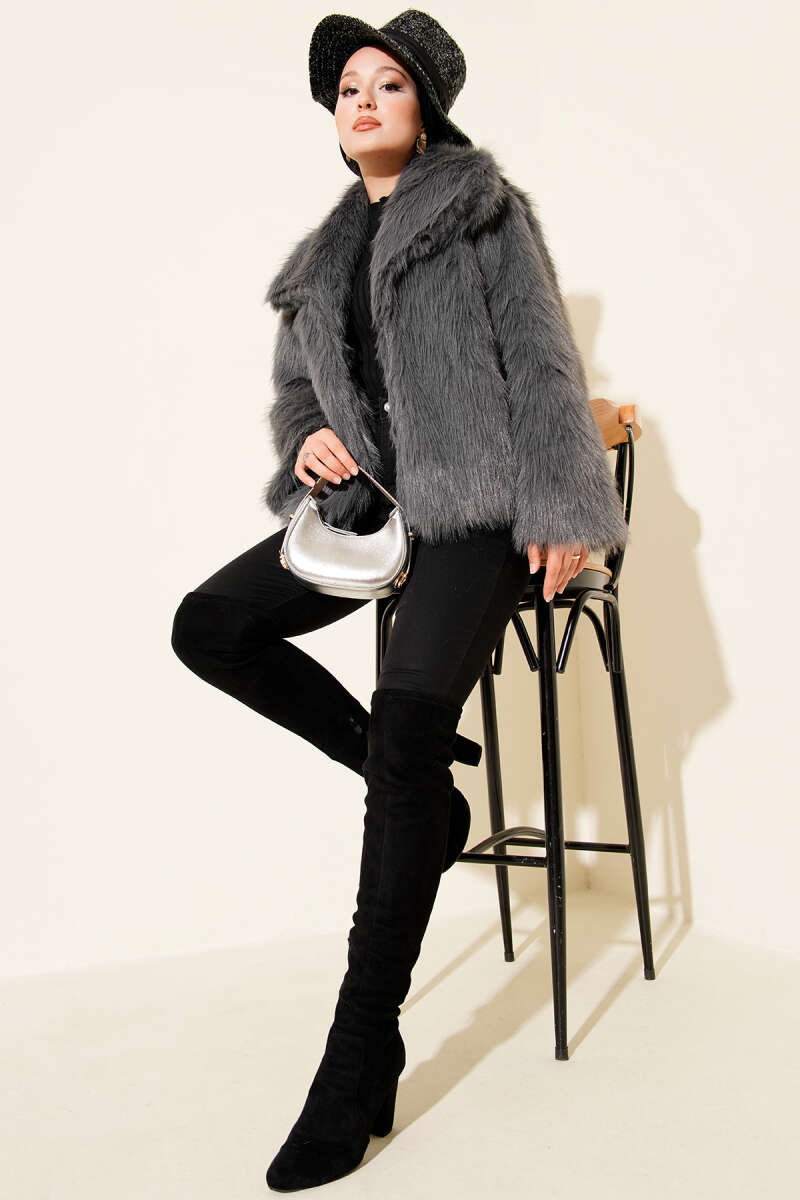 Lined Lolita Faux Fur Coat - Smoke Grey