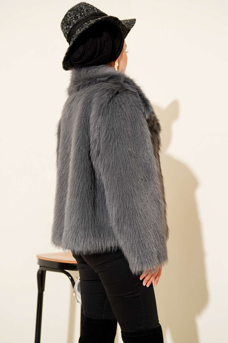 Lined Lolita Faux Fur Coat - Smoke Grey