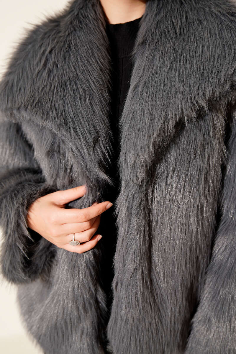 Lined Lolita Faux Fur Coat - Smoke Grey