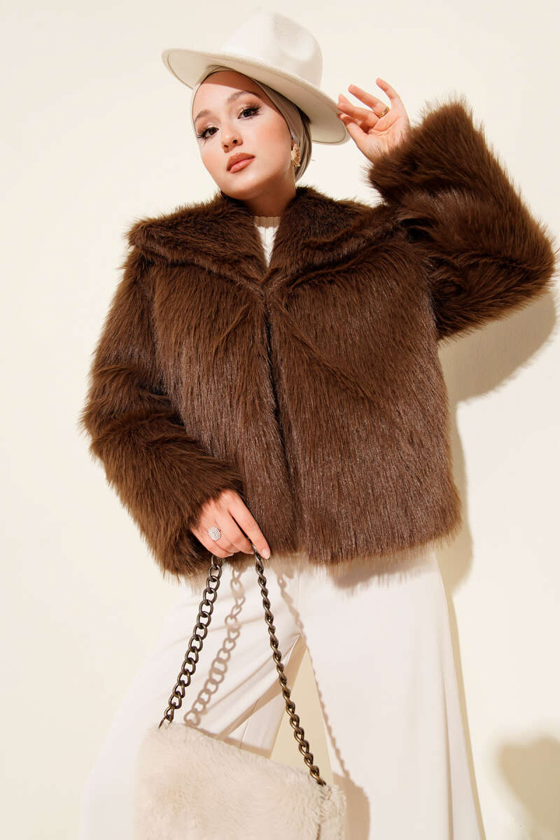 Lined Lolita Faux Fur Coat - Brown