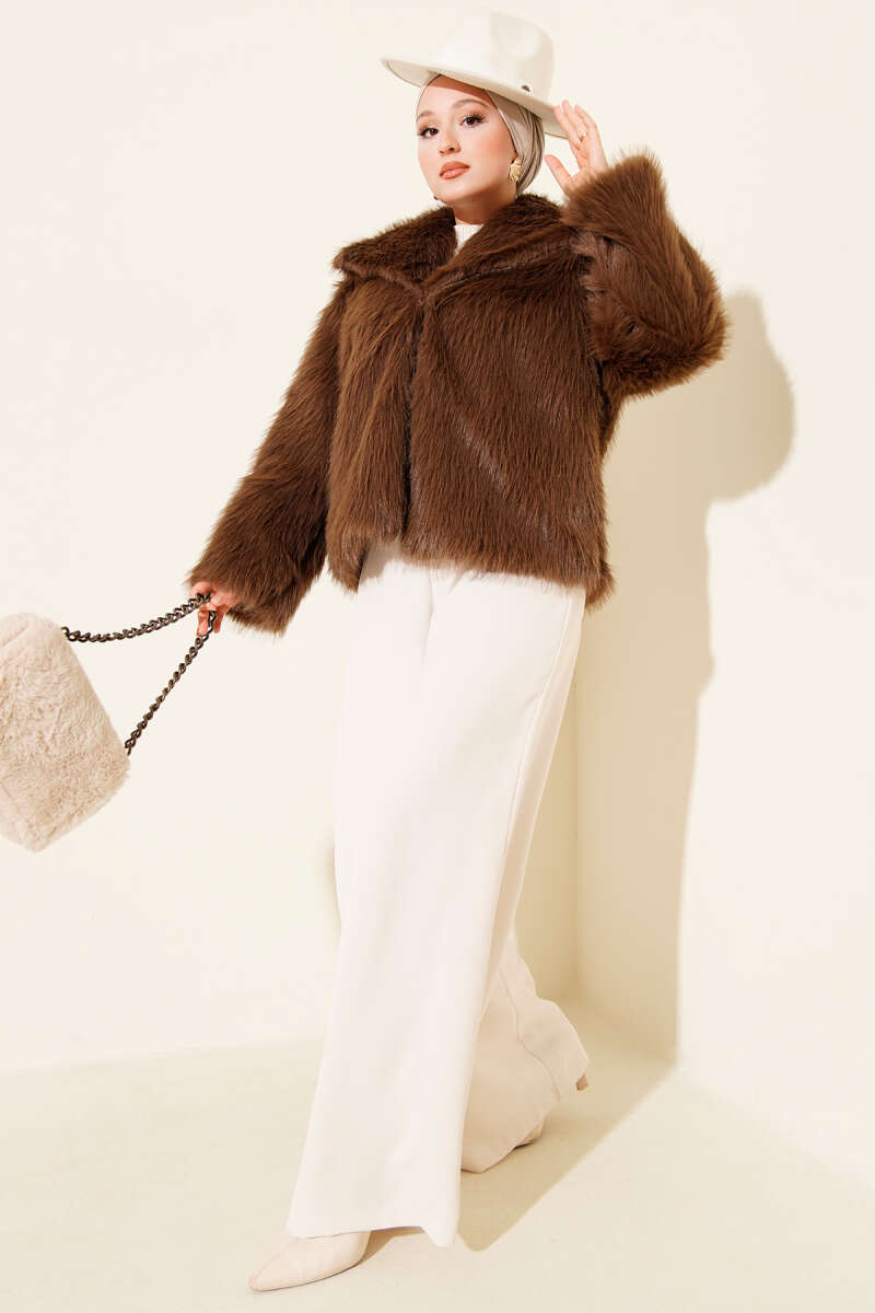 Lined Lolita Faux Fur Coat - Brown