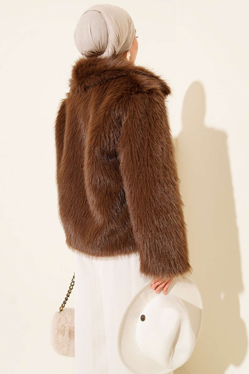 Lined Lolita Faux Fur Coat - Brown