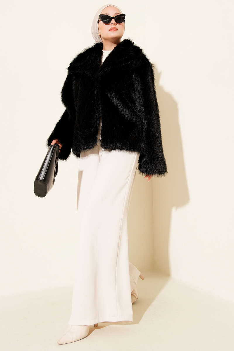 Lined Lolita Faux Fur Coat - Black