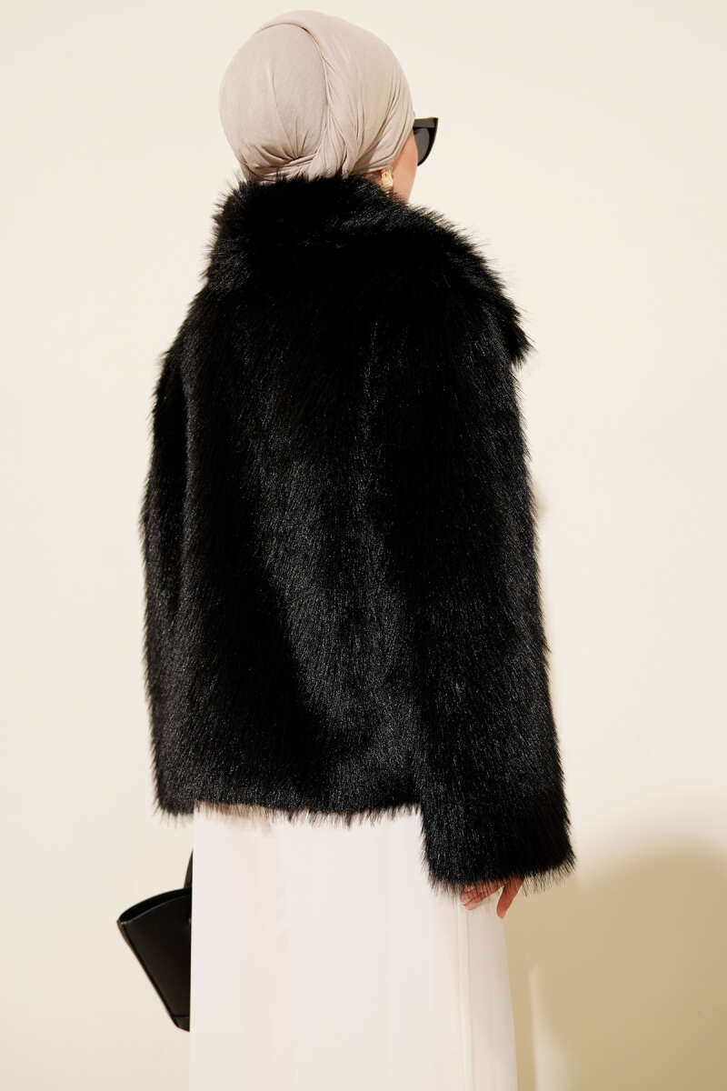 Lined Lolita Faux Fur Coat - Black