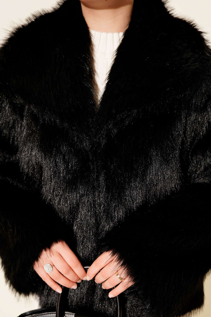Lined Lolita Faux Fur Coat - Black