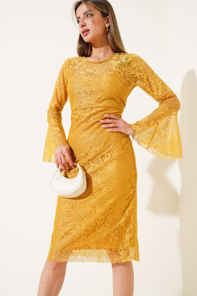 Lined Tulle Dress - Mustard