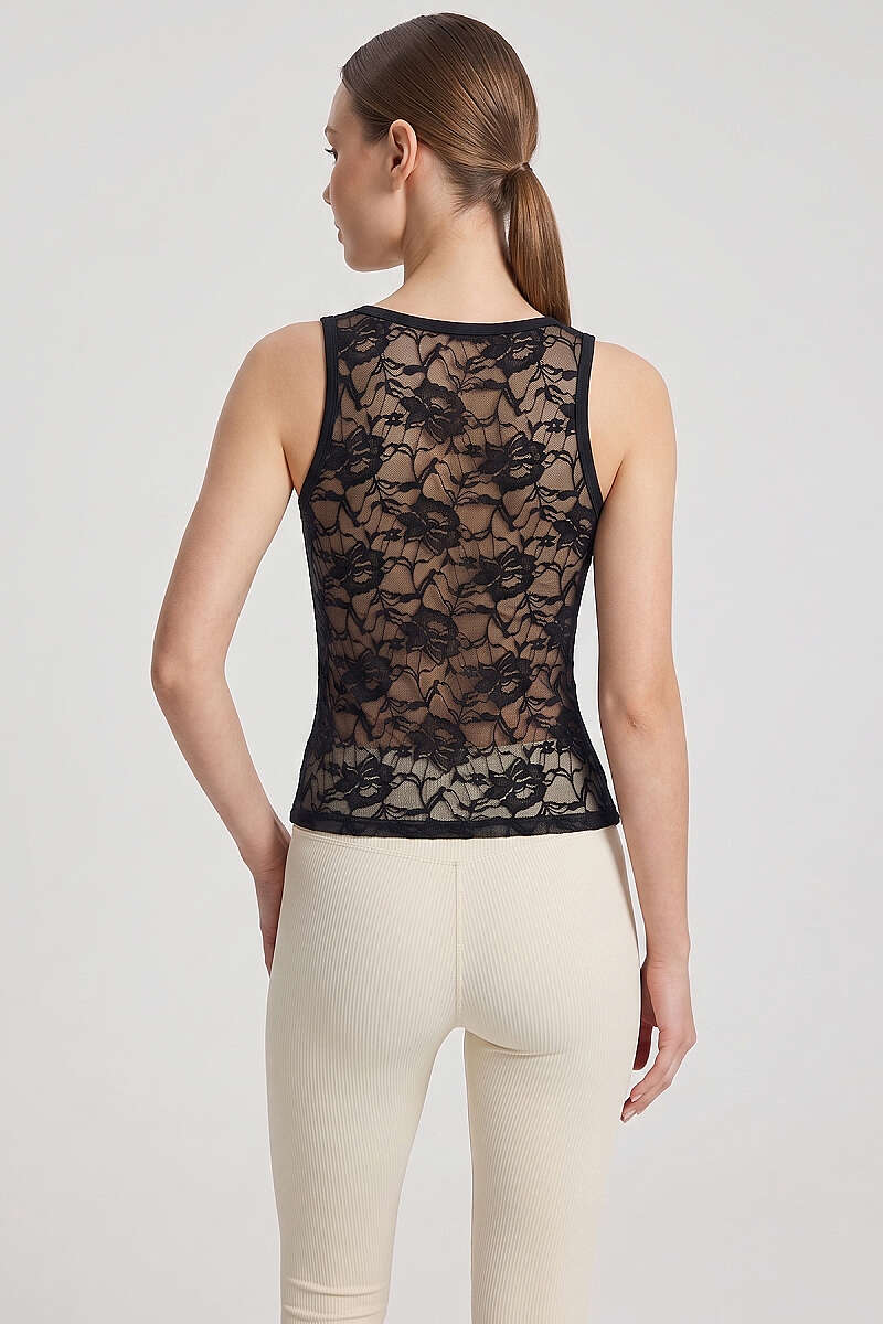 Tank Top with Lace Back - Black