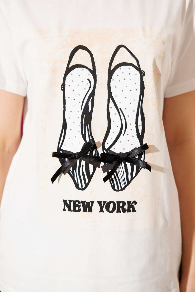 Shoe Figure Print T-Shirt - Ecru