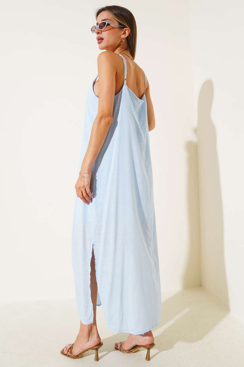 Adjustable-Strap Dress with Side Slit - Blue