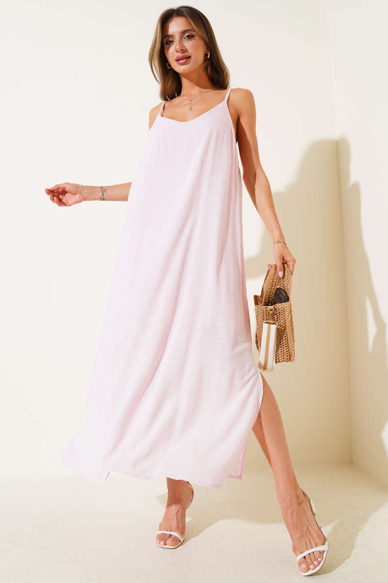 Adjustable-Strap Dress with Side Slit - Pink