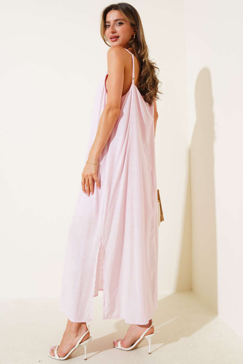 Adjustable-Strap Dress with Side Slit - Pink