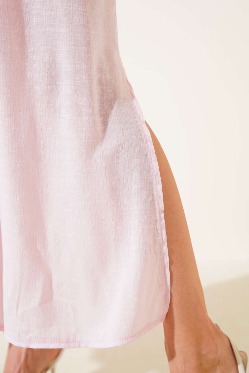Adjustable-Strap Dress with Side Slit - Pink