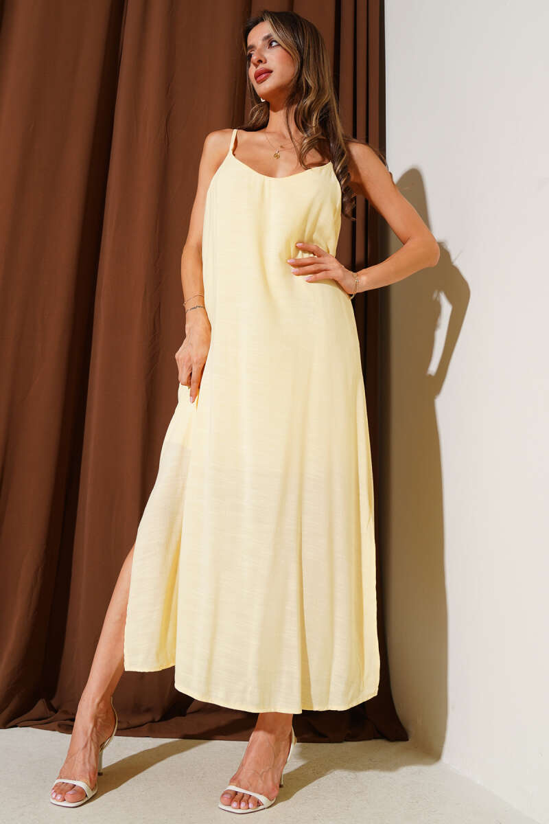 Adjustable-Strap Dress with Side Slit - Yellow