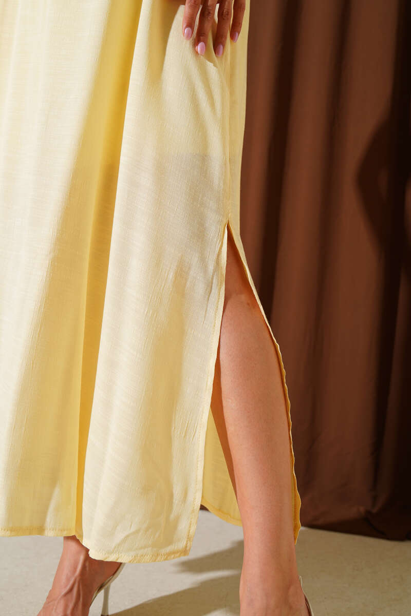 Adjustable-Strap Dress with Side Slit - Yellow