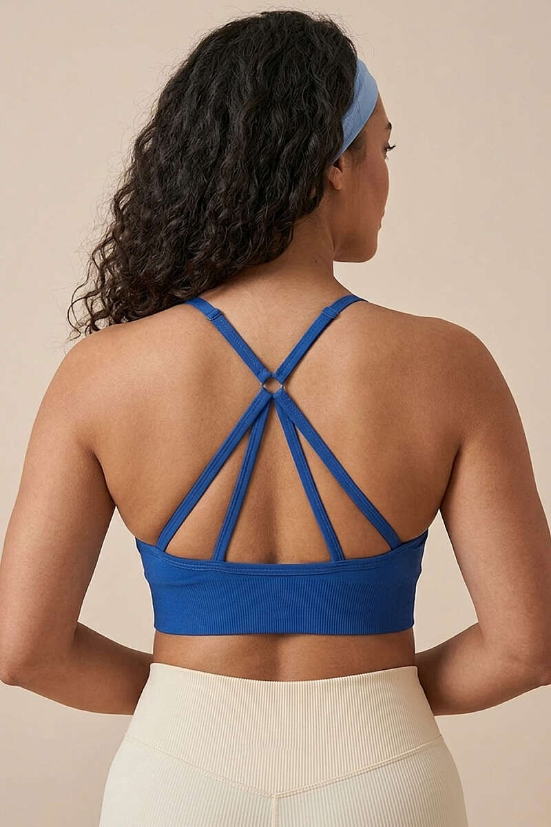 Adjustable Sports Bustier with Strappy Back - Indigo
