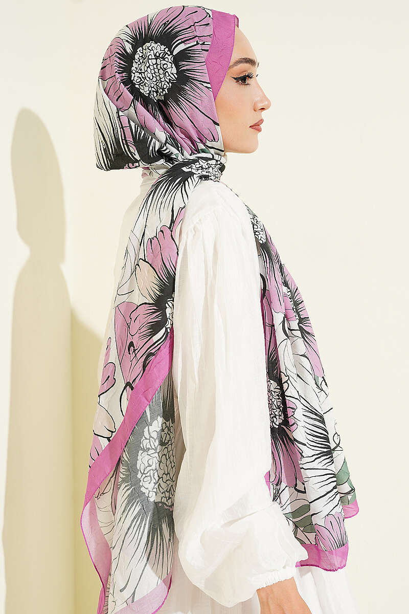 Sunflower Print Bamboo Crinkle Shawl - Fuchsia