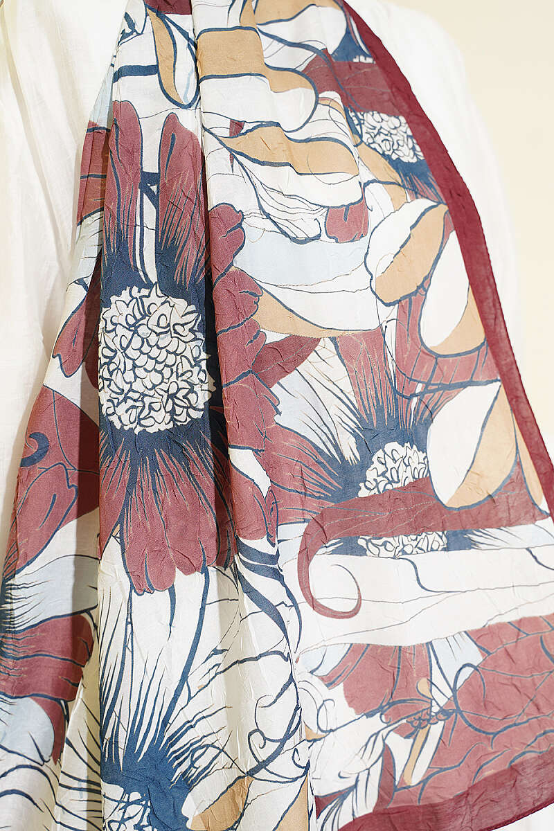 Sunflower Print Bamboo Crinkle Shawl - Brown