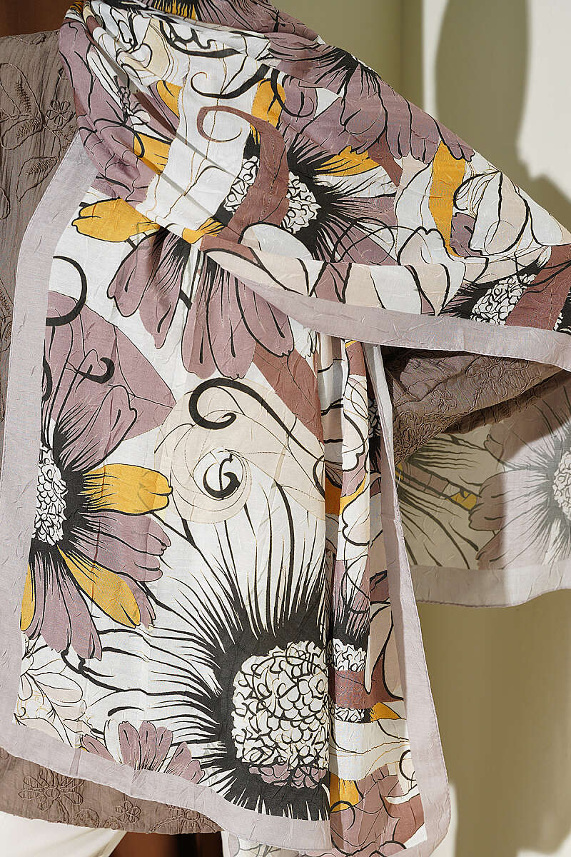 Sunflower Print Bamboo Crinkle Shawl - Sand