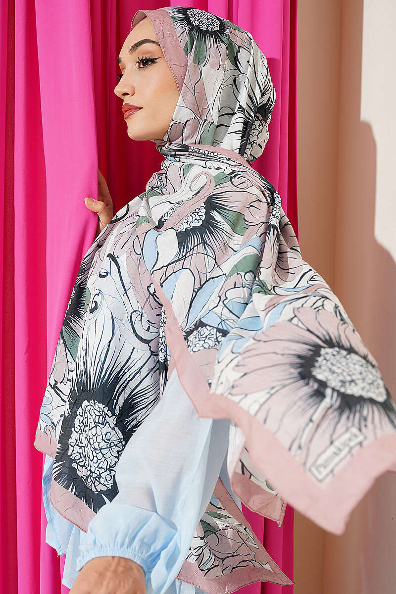 Sunflower Print Bamboo Crinkle Shawl - Latte