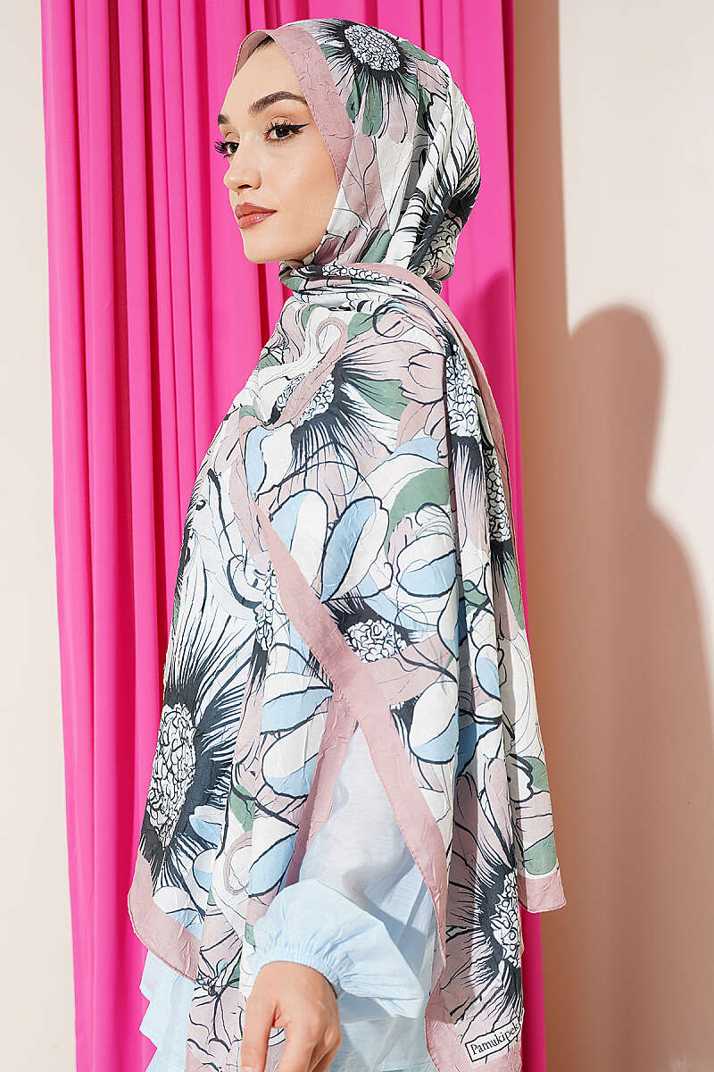 Sunflower Print Bamboo Crinkle Shawl - Latte