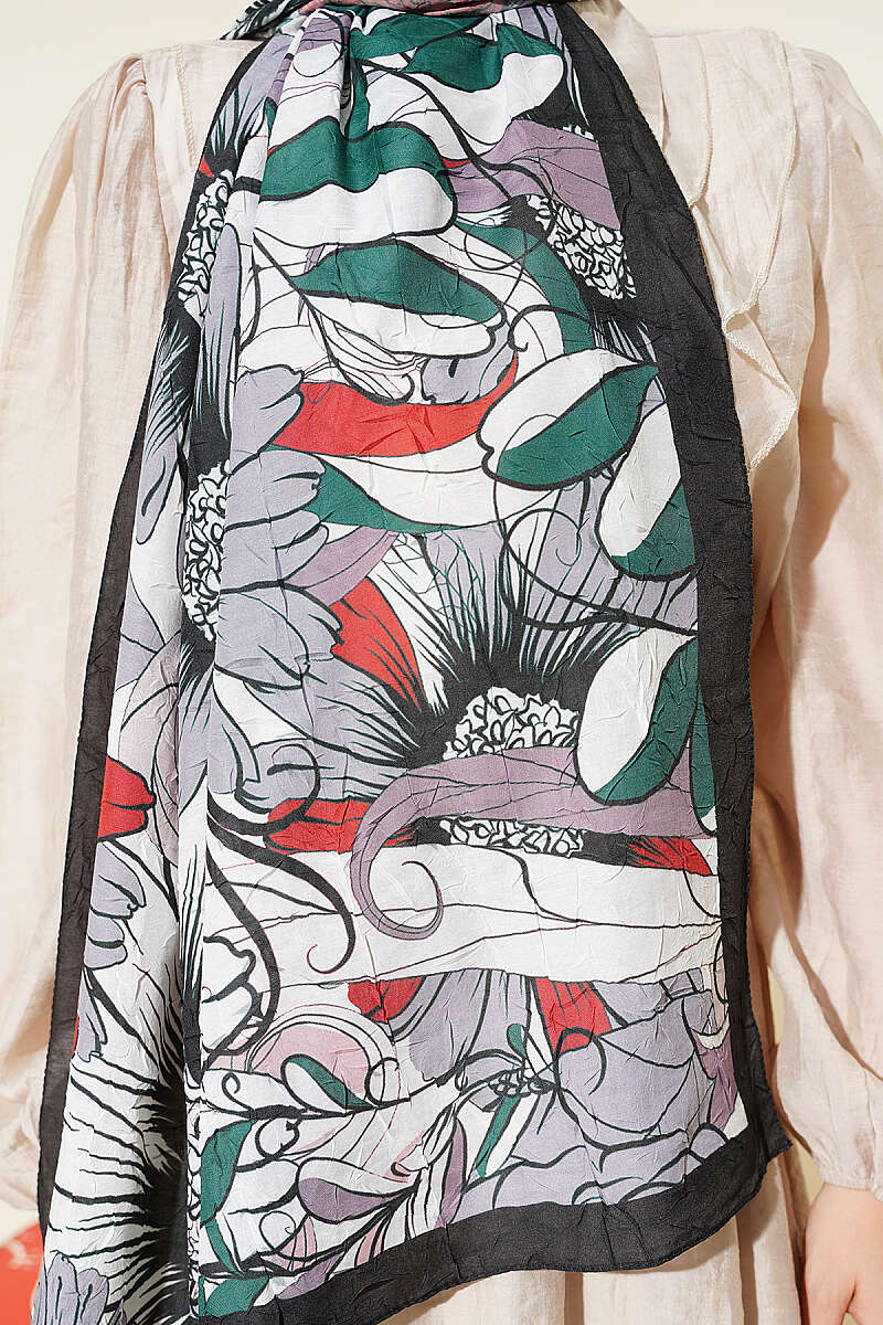 Sunflower Print Bamboo Crinkle Shawl - Black