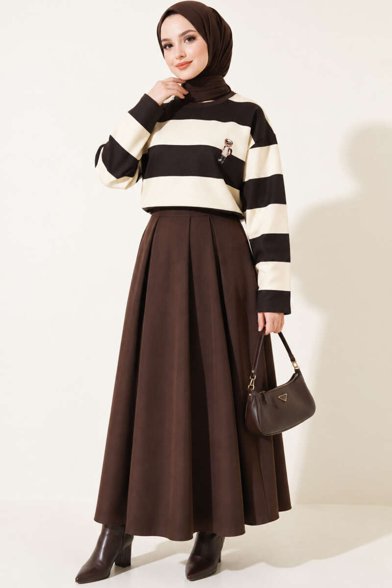 Striped Tunic with Teddy Print - Dark Brown
