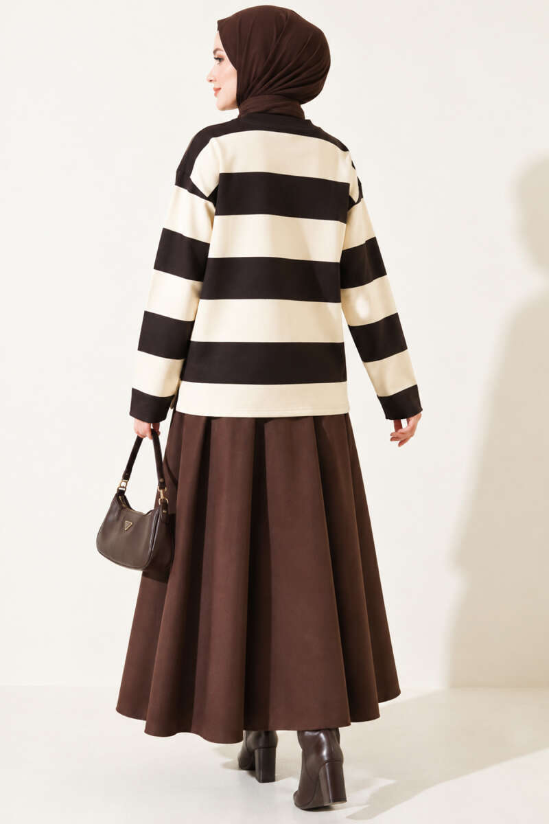Striped Tunic with Teddy Print - Dark Brown