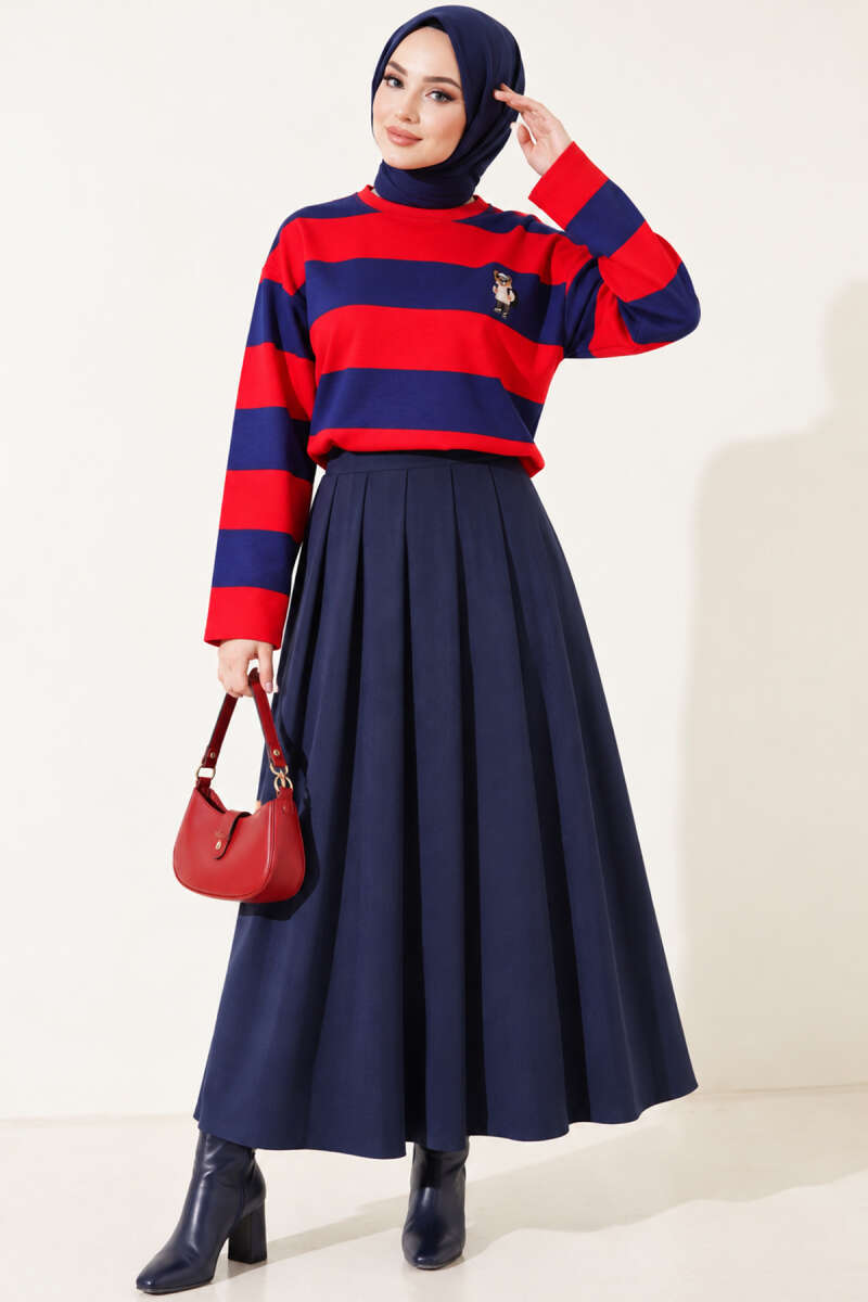 Striped Tunic with Teddy Print - Red