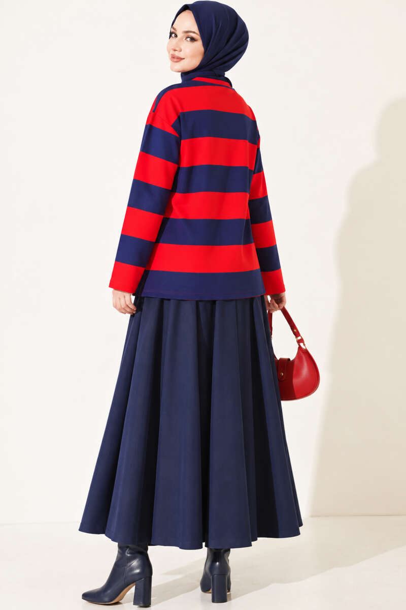 Striped Tunic with Teddy Print - Red