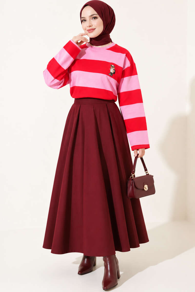 Striped Tunic with Teddy Print - Pink