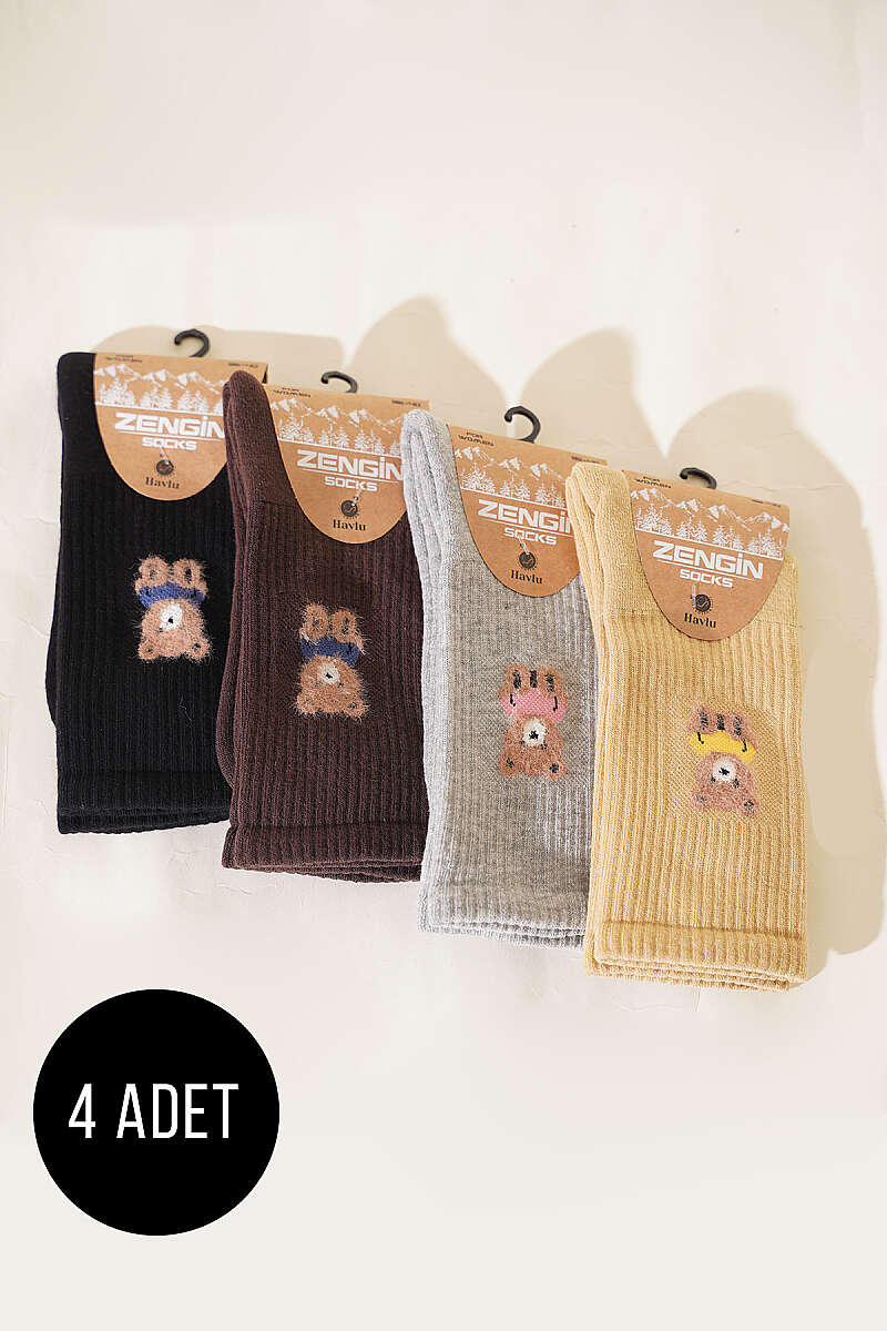 4-Pack Teddy Bear Terry Ankle Socks - Multicolour 1