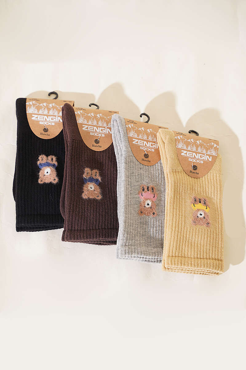 4-Pack Teddy Bear Terry Ankle Socks - Multicolour 1