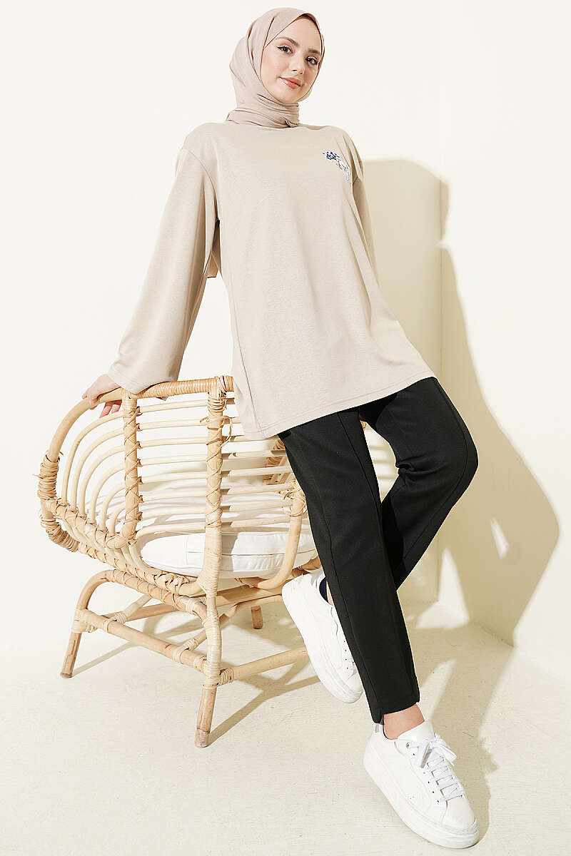 Teddy Embroidered Loycha Tunic - Beige